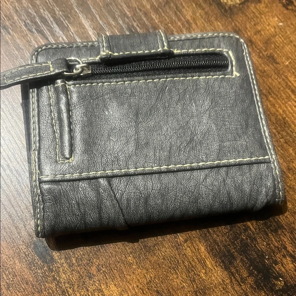 small gray faux Leather fold over Wallet with snap closure
